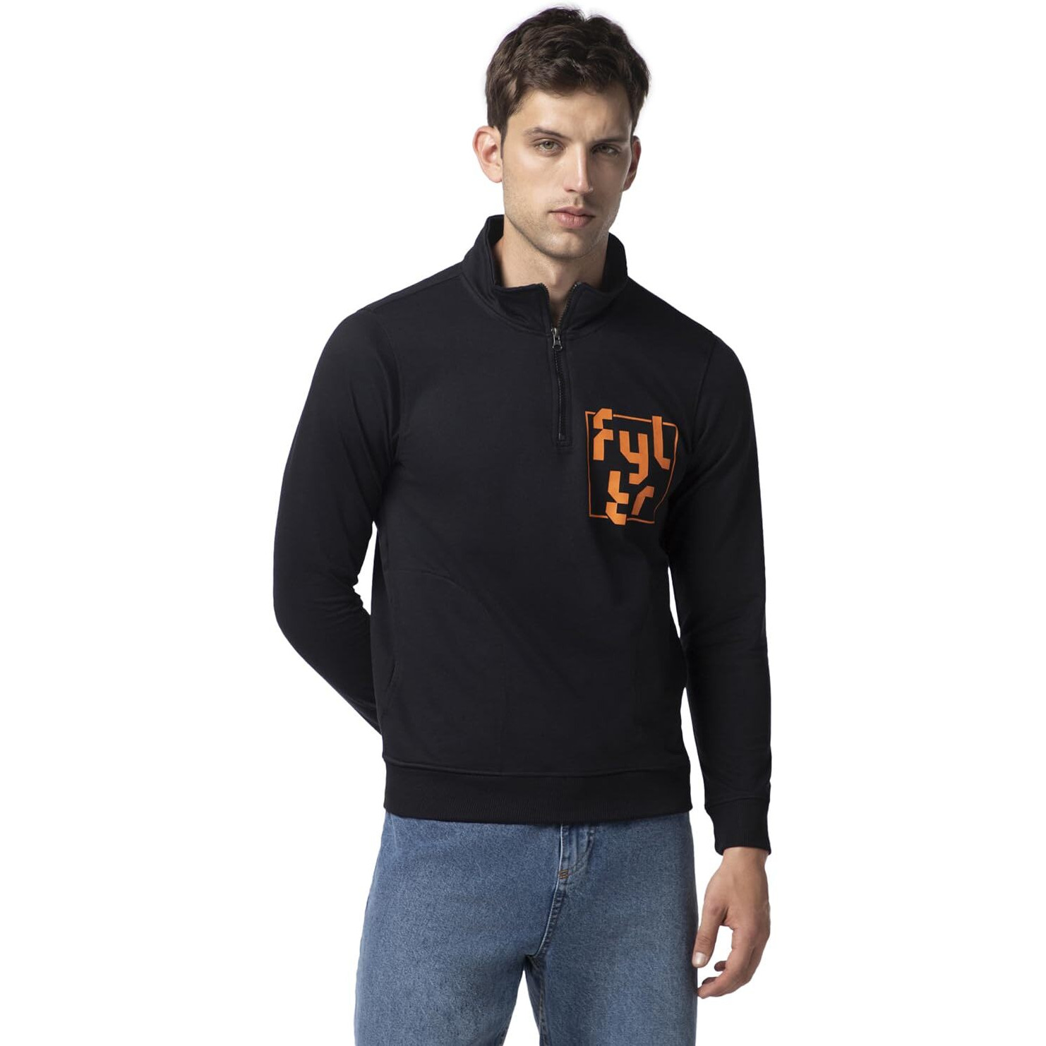 FYLTR Men's Casual Stand Collar Jacket With Half Zip Branding | Full Sleeve | Casual Winterwear For Men