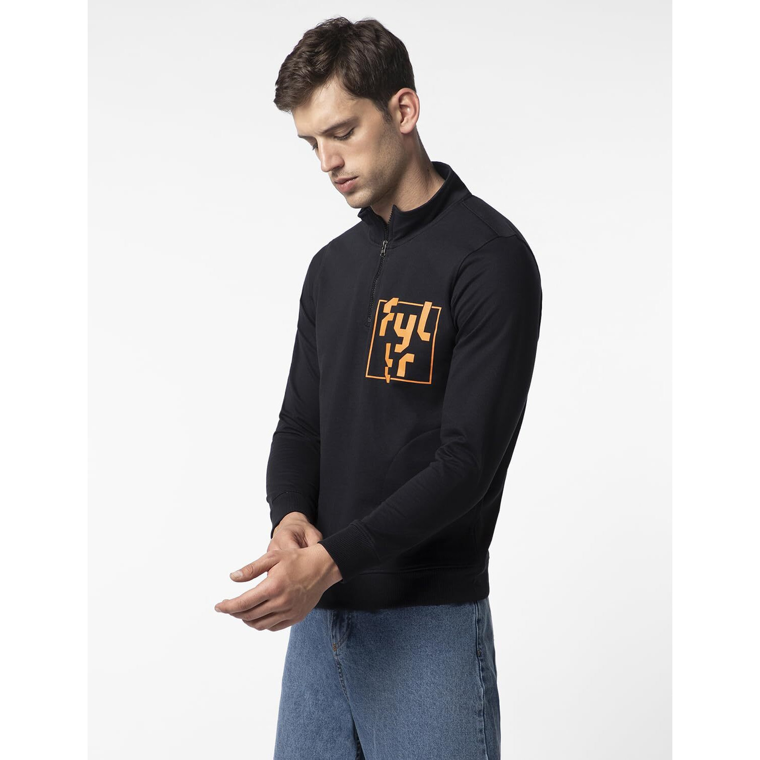 FYLTR Men's Casual Stand Collar Jacket With Half Zip Branding | Full Sleeve | Casual Winterwear For Men