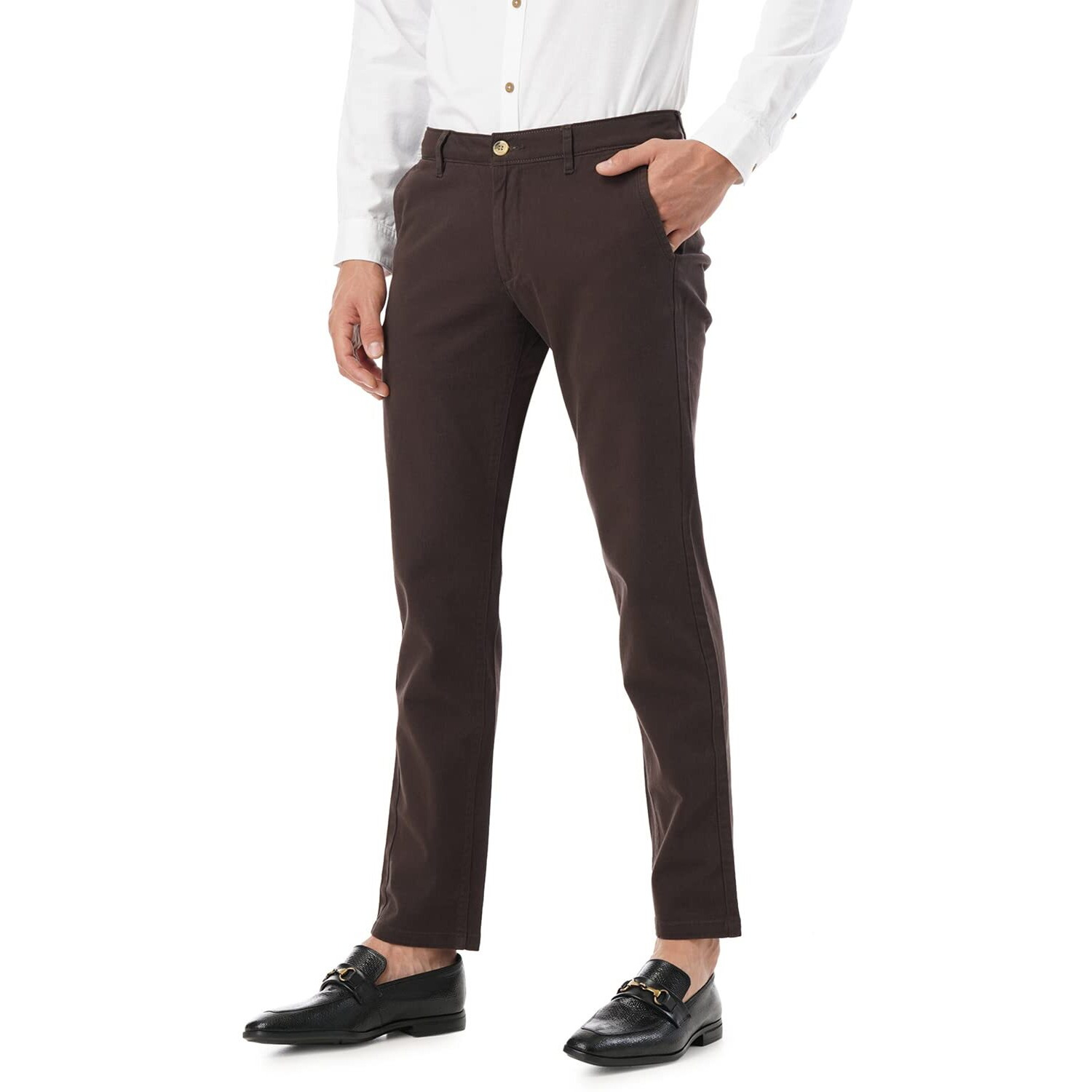 FYLTR Men's Straight Fit Stretch Cotton Khaki Trousers - Soft Handfeel