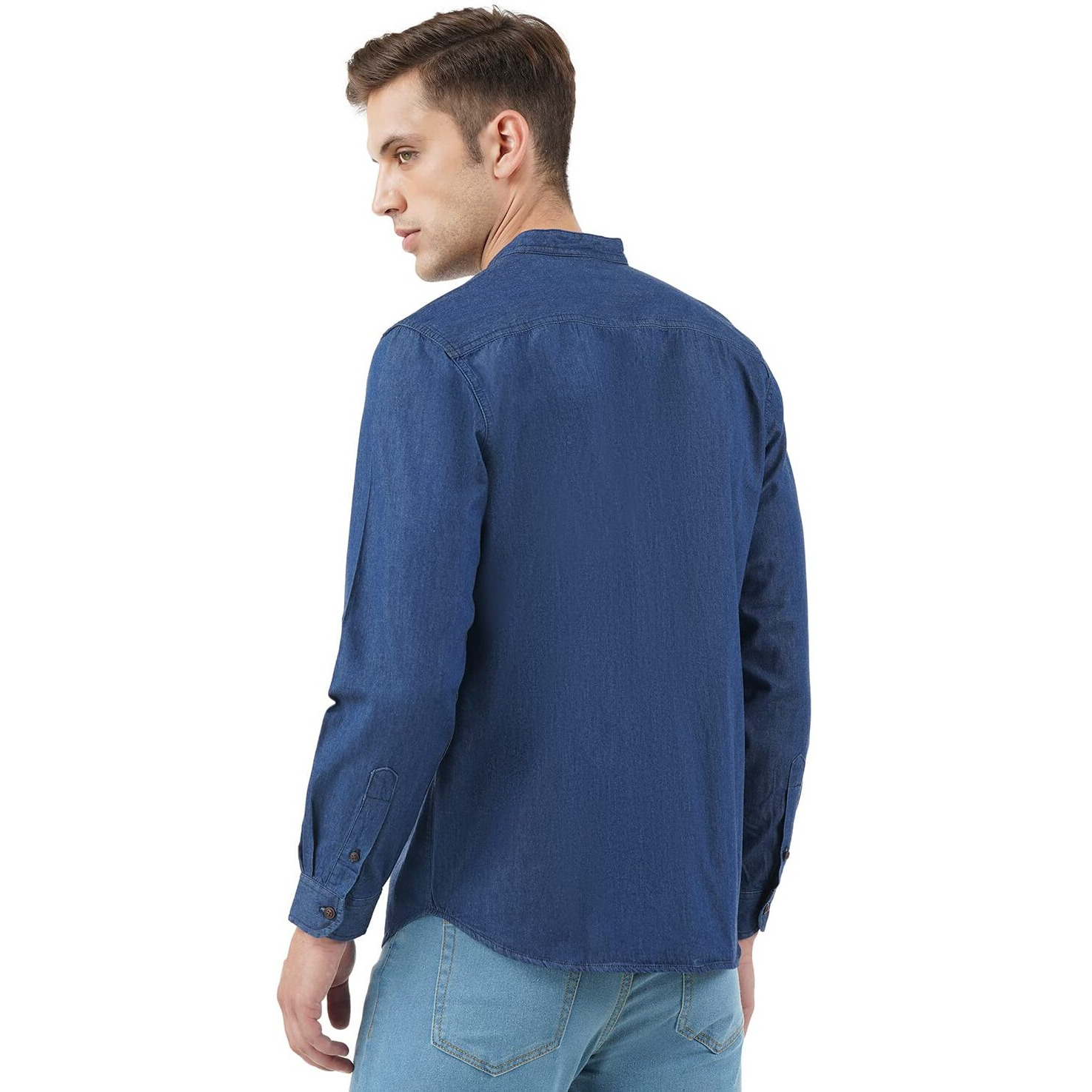 INKD Men's Solid Regular Fit Shirt (INKSS23MJN-013_Aegean M)