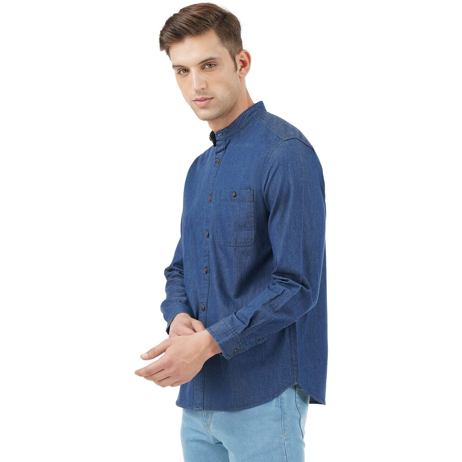 INKD Men's Solid Regular Fit Shirt (INKSS23MJN-013_Aegean M)