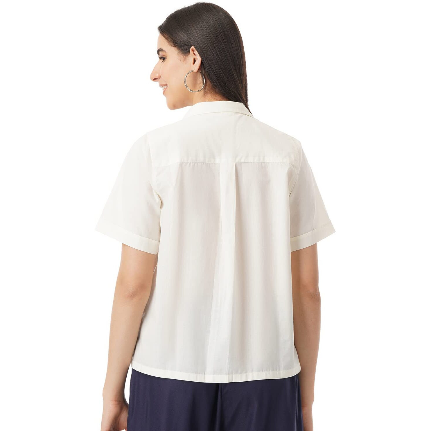 FYLTR Women's Solid Regular Fit Shirt (FYLSS23WB-012_Ivory White L)