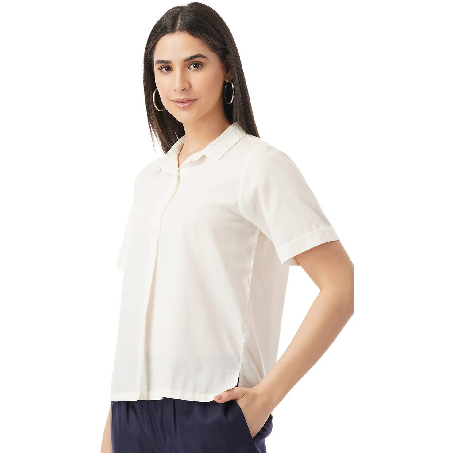 FYLTR Women's Solid Regular Fit Shirt (FYLSS23WB-012_Ivory White L)