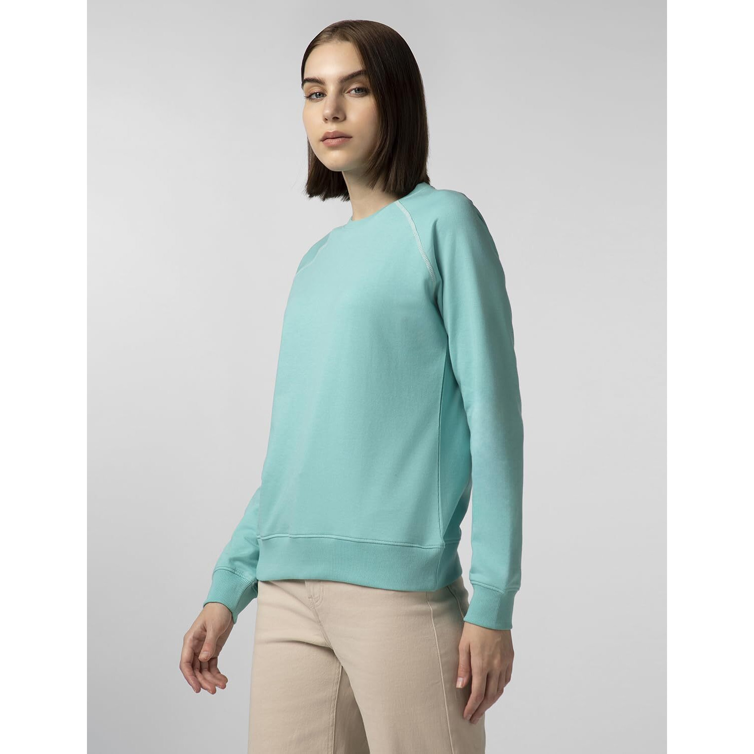 FYLTR Women's Solid Color Raglan Sweatshirt with Full Sleeve - Round Neck | Contrast Flatlock Stitch Detailing | Casual Winterwear for Women Tropical Teal
