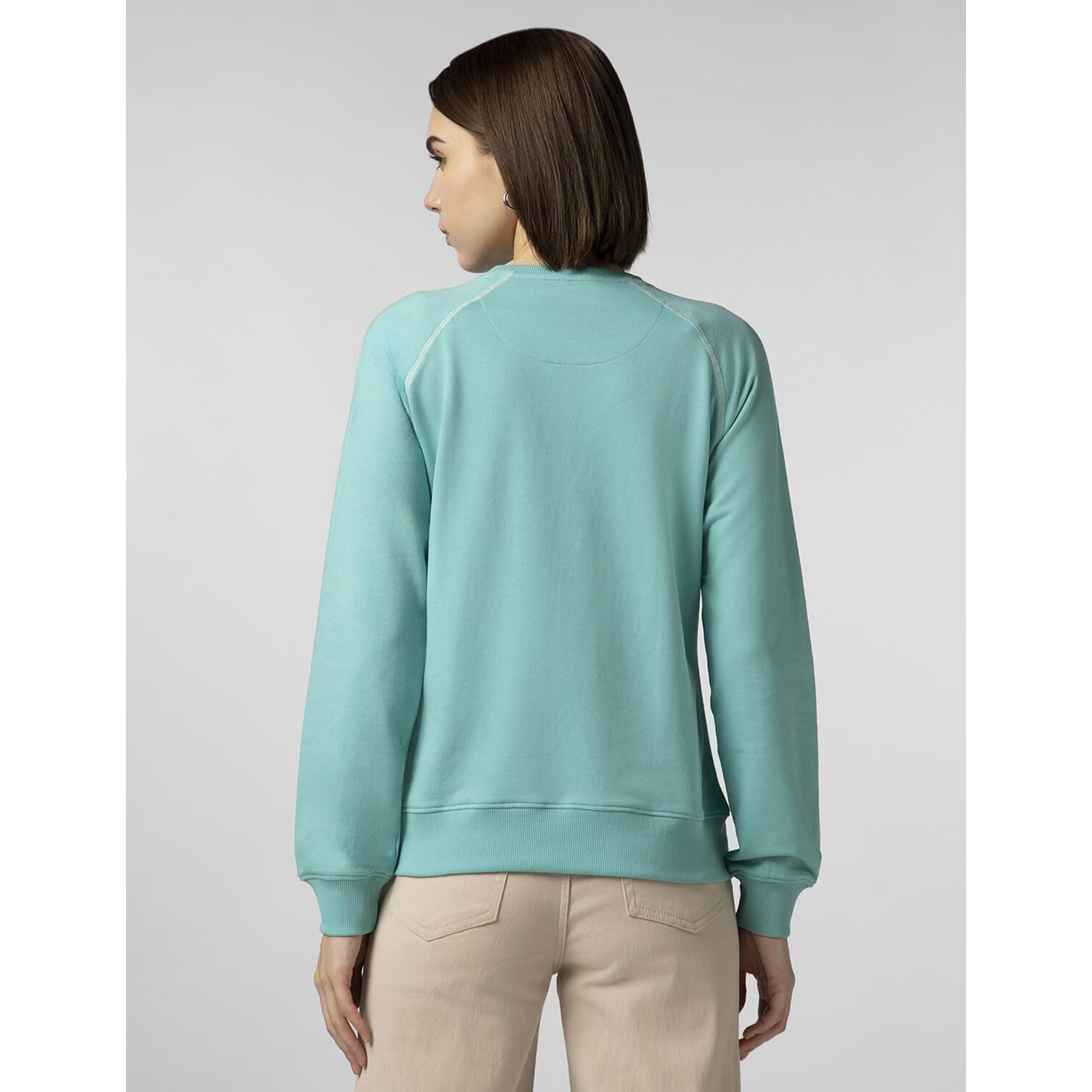 FYLTR Women's Solid Color Raglan Sweatshirt with Full Sleeve - Round Neck | Contrast Flatlock Stitch Detailing | Casual Winterwear for Women Tropical Teal