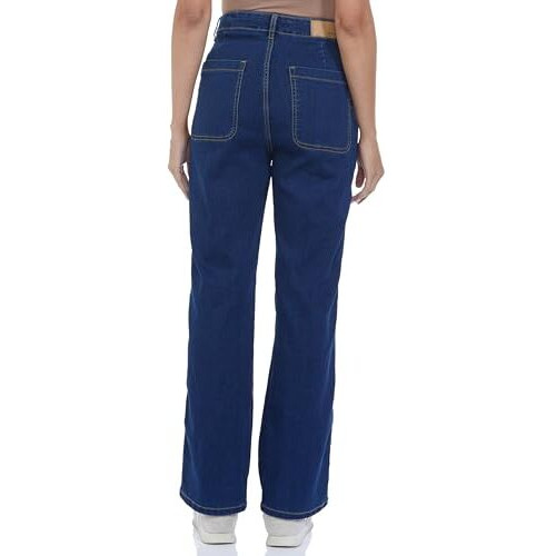 INKD Women's Straight Fit Jeans - High-Rise | Enzyme Wash (INKSS24WJN-408-High Tide-34)