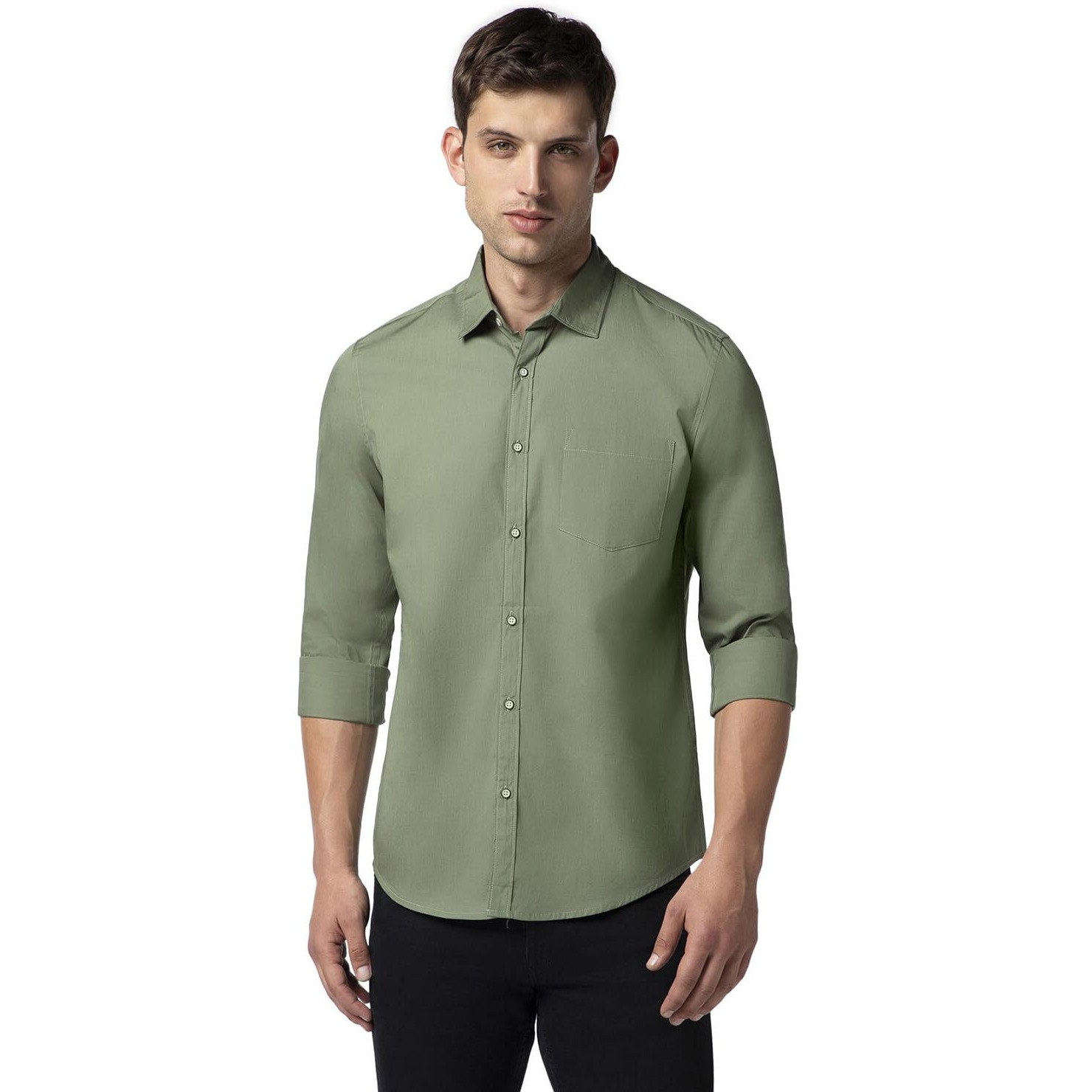 FYLTR Men's Solid 100% Cotton Casual Full Sleeves Shirt with Pocket Rifle Green