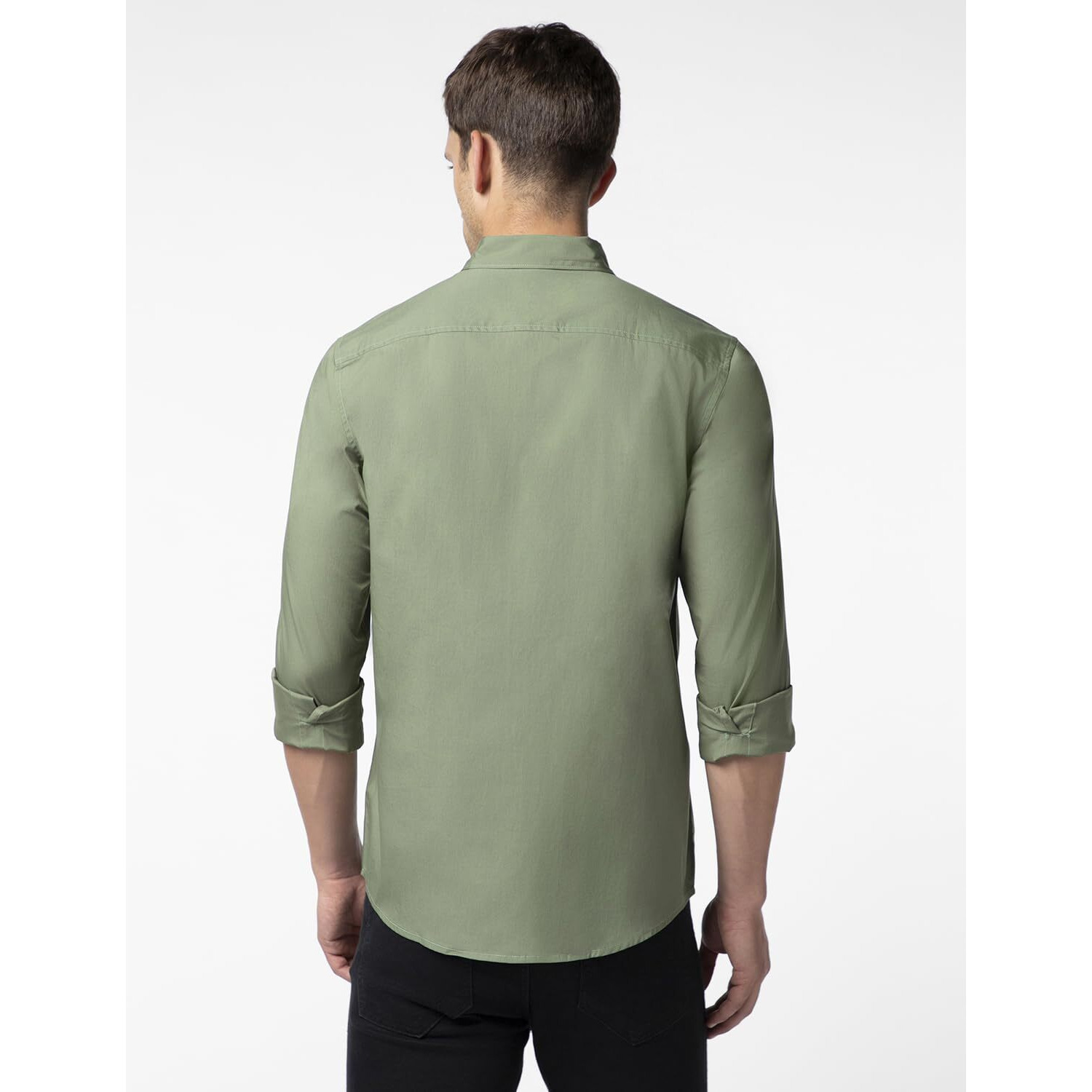 FYLTR Men's Solid 100% Cotton Casual Full Sleeves Shirt with Pocket Rifle Green
