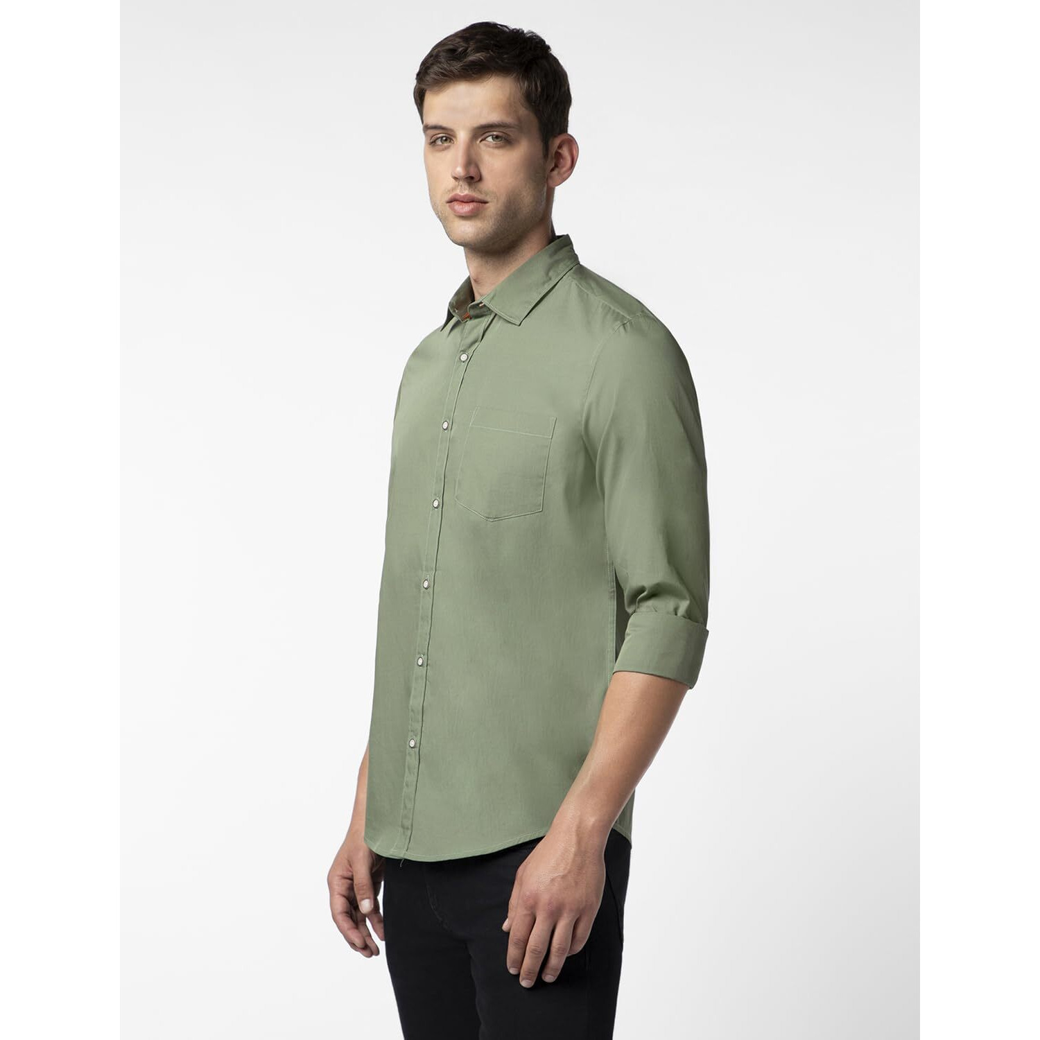 FYLTR Men's Solid 100% Cotton Casual Full Sleeves Shirt with Pocket Rifle Green