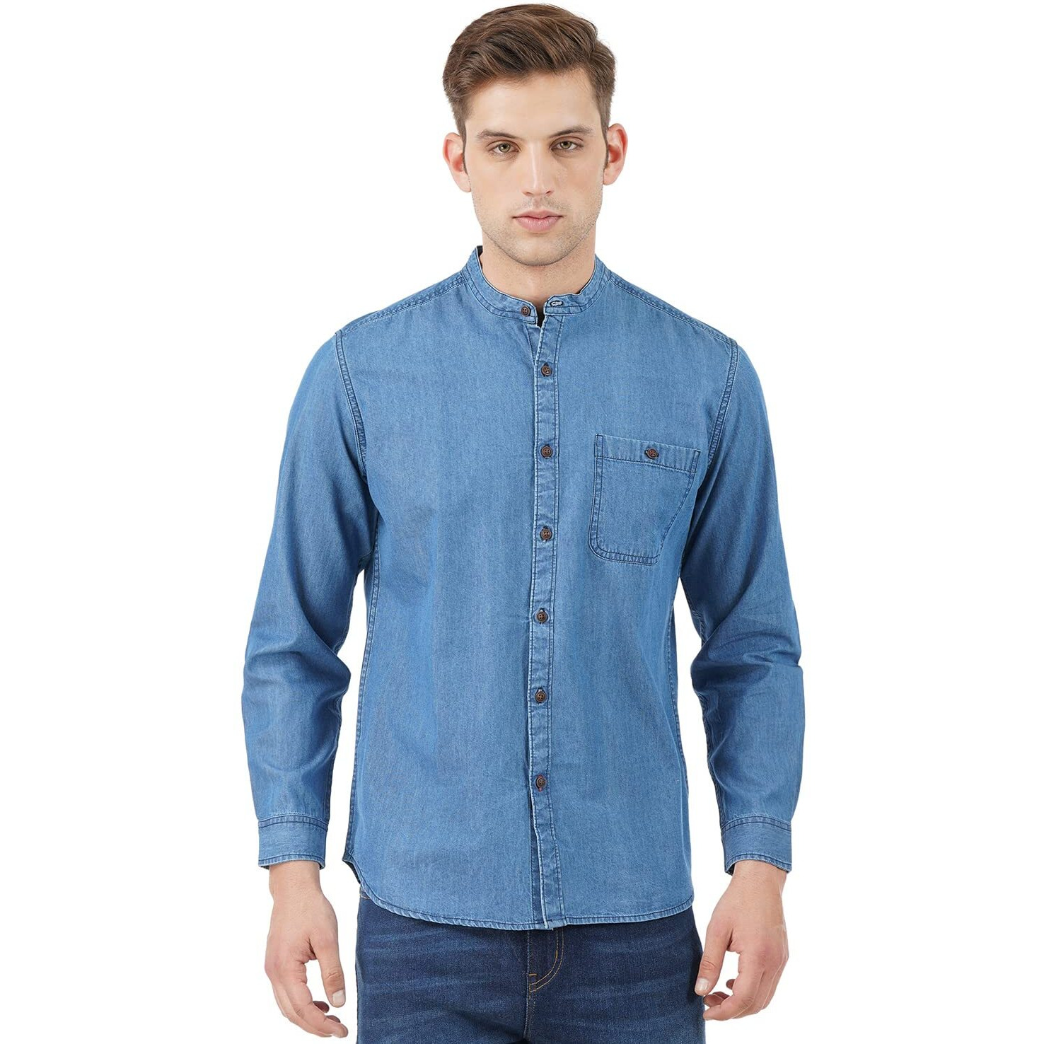 INKD Men's Solid Regular Fit Shirt (INKSS23MJN-013_Denim Divine S)