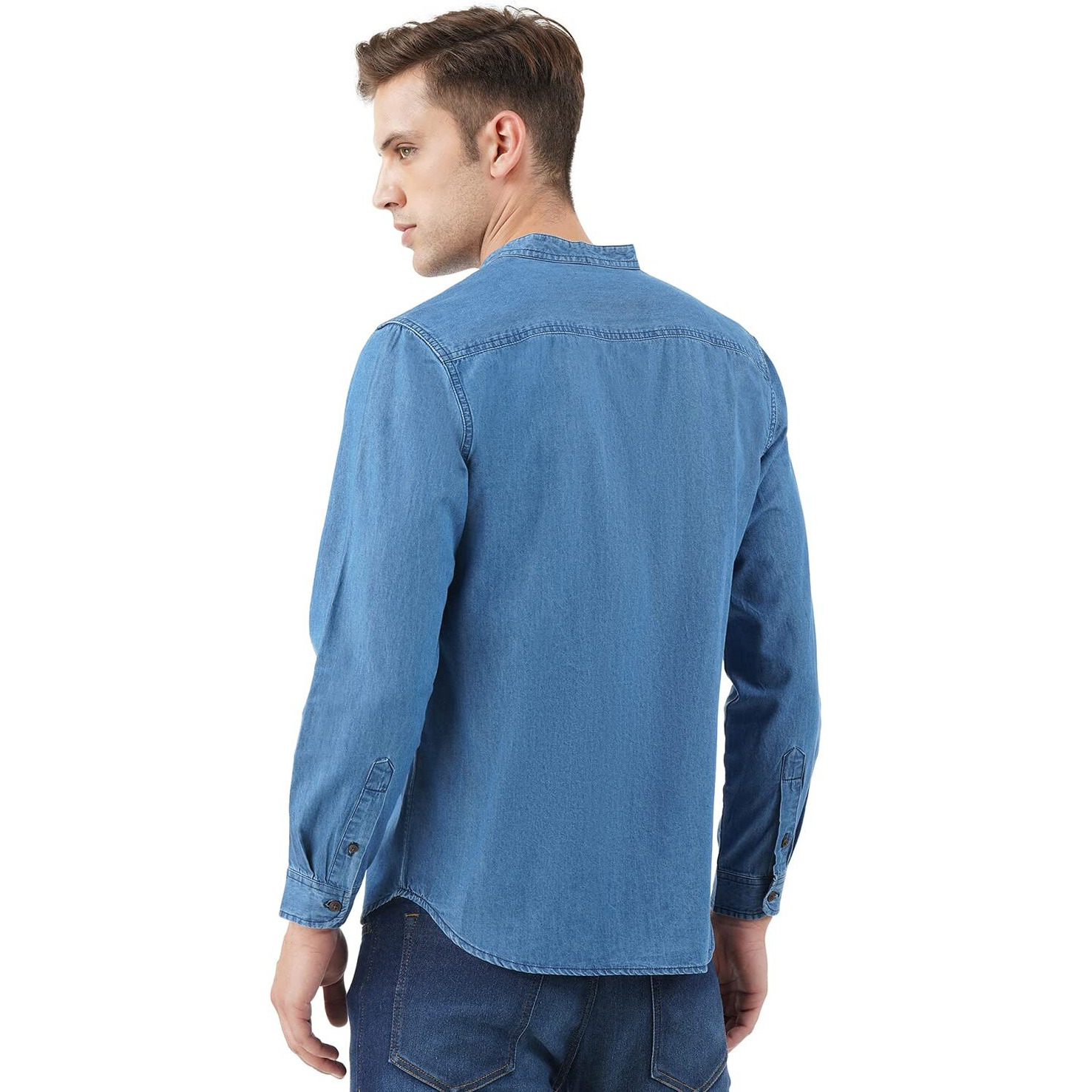 INKD Men's Solid Regular Fit Shirt (INKSS23MJN-013_Denim Divine S)