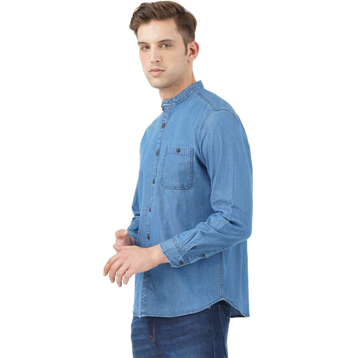 INKD Men's Solid Regular Fit Shirt (INKSS23MJN-013_Denim Divine S)