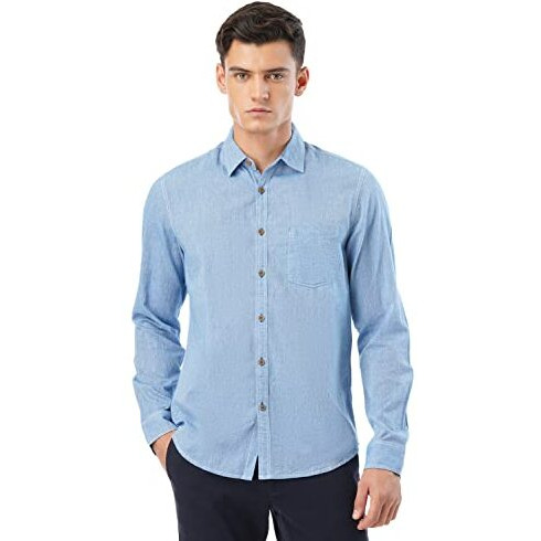 FYLTR Men's Solid Regular Fit Shirt (FYLSS23MS-015_Cool Blue S)