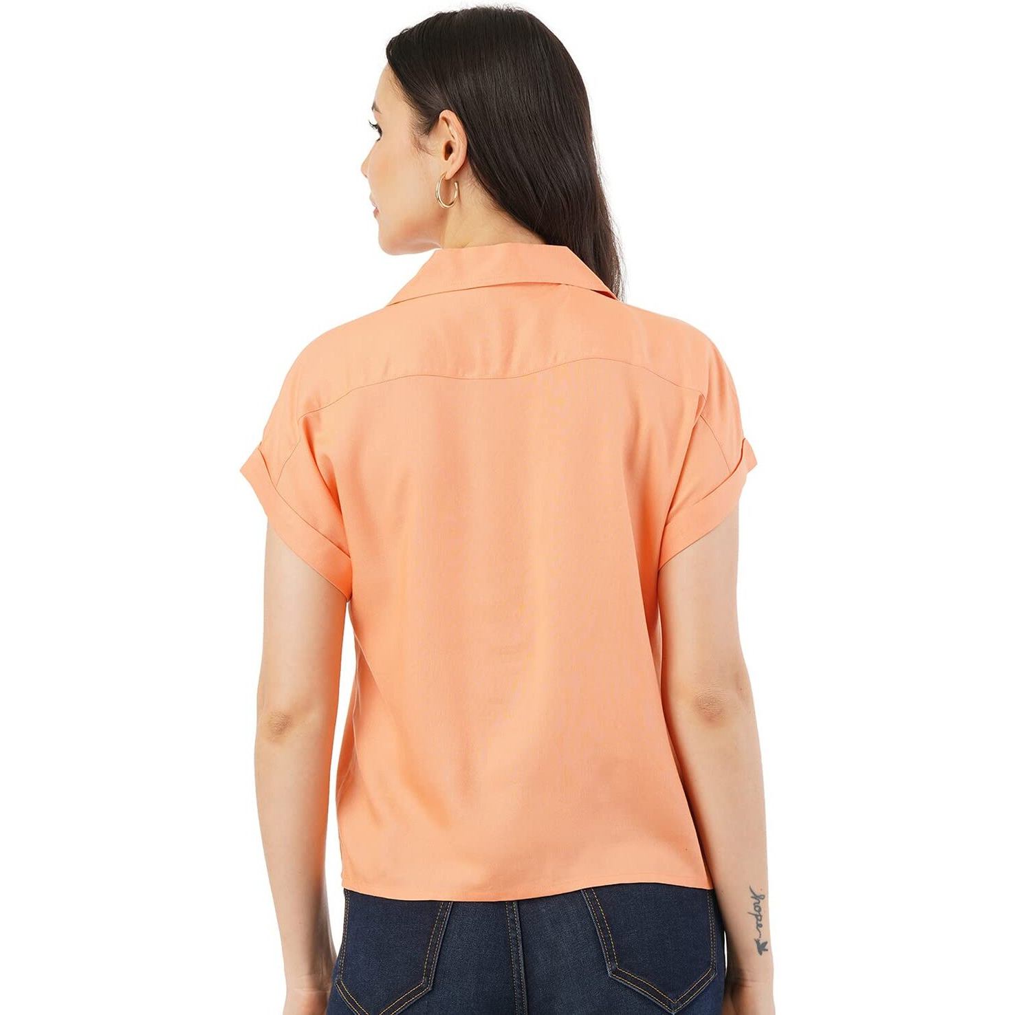 FYLTR Women's Solid Regular Fit Blouse (FYLSS23WB-015_Strange Orange XL)