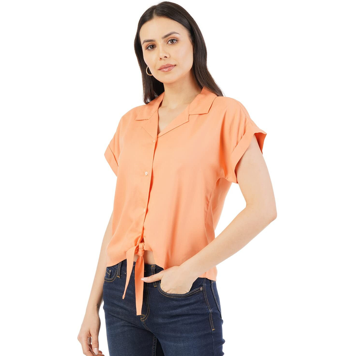 FYLTR Women's Solid Regular Fit Blouse (FYLSS23WB-015_Strange Orange XL)