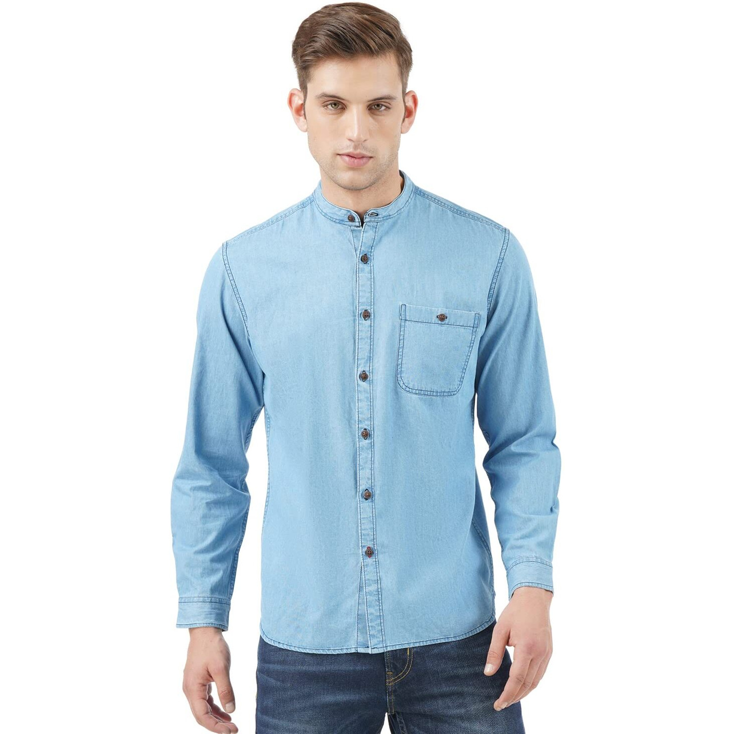 INKD Men's Solid Regular Fit Shirt (INKSS23MJN-013_Sky Why L)