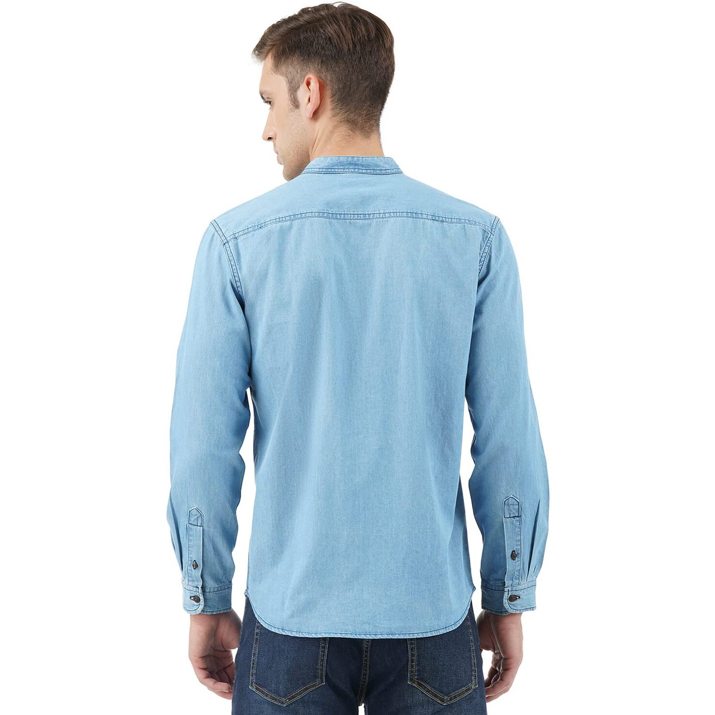 INKD Men's Solid Regular Fit Shirt (INKSS23MJN-013_Sky Why L)