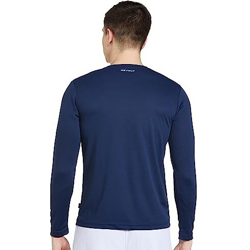 REVOLT Solid Slim Fit Men's Soft & Comfortable Round Neck T-Shirt-Full Sleeve, Logo Branding (Midnight Navy, L) (REVSS23-TEE-009