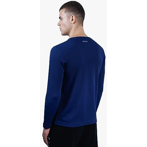 REVOLT Solid Slim Fit Men's Soft & Comfortable Round Neck T-Shirt-Full Sleeve, Logo Branding (Midnight Navy, L) (REVSS23-TEE-009