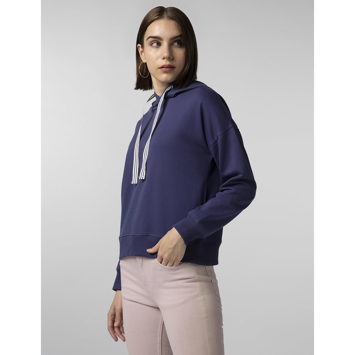 FYLTR Women's Casual Hoodie with Stripe Tape - Rib Hem & Cuff | Drop Shoulder | Casual Winterwear for Women