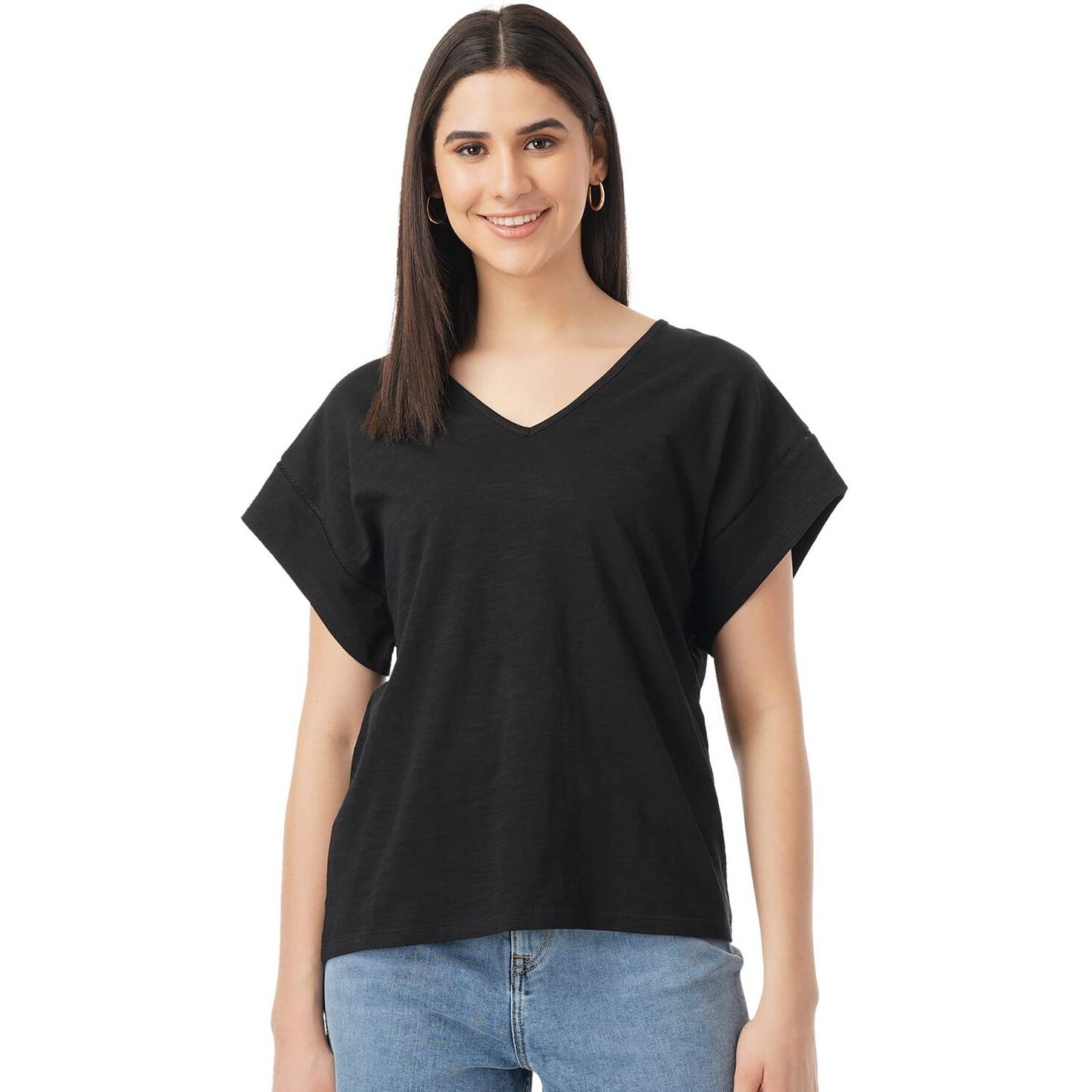 FYLTR Women's Solid Regular Fit Blouse (FYLSS23WKT-002_Black Heart L)