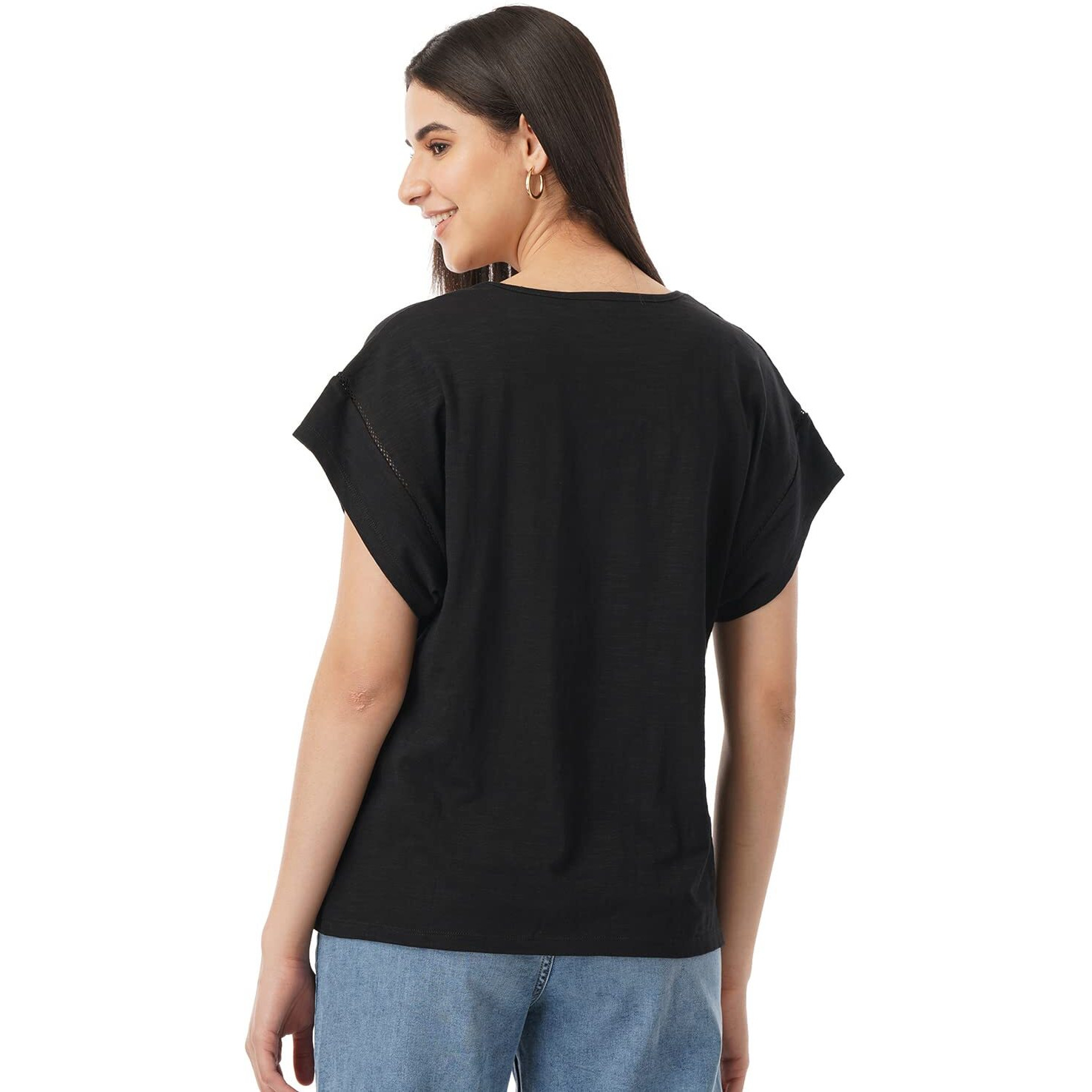FYLTR Women's Solid Regular Fit Blouse (FYLSS23WKT-002_Black Heart L)