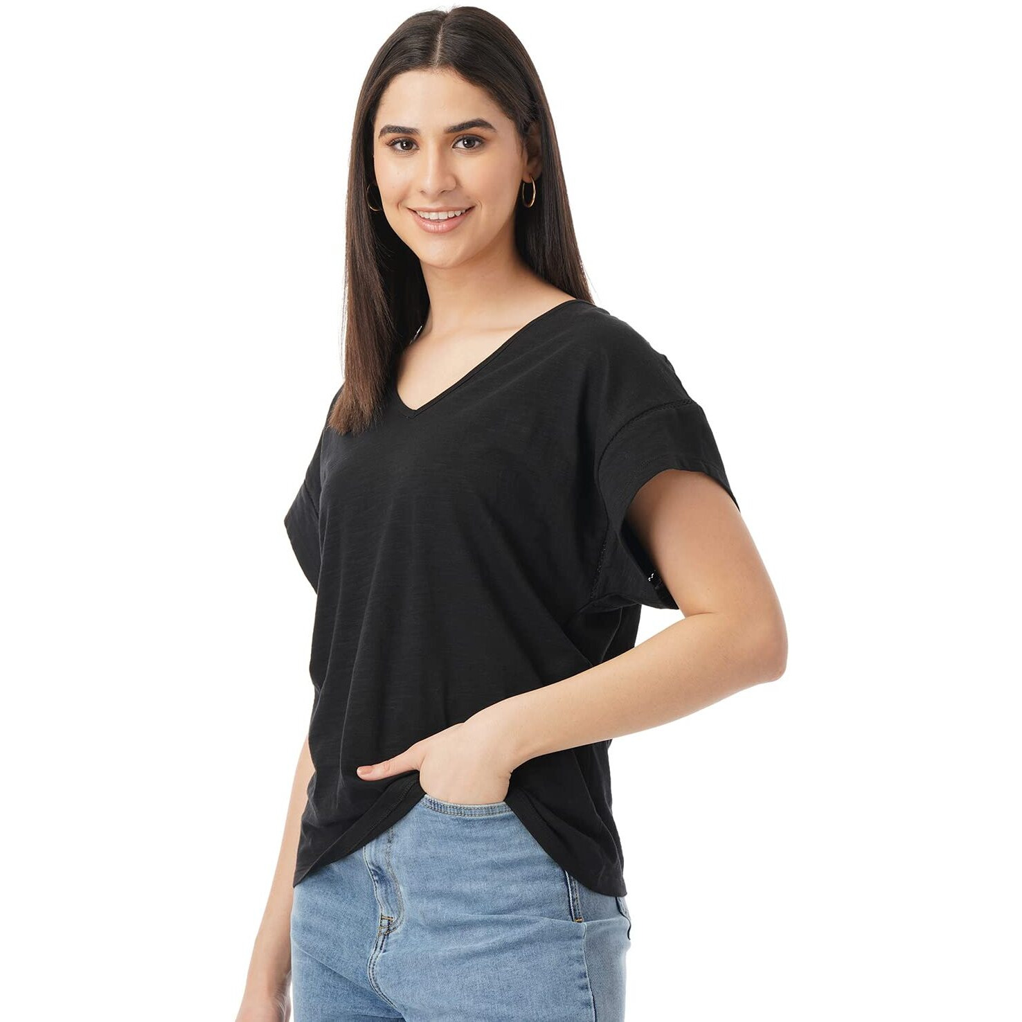 FYLTR Women's Solid Regular Fit Blouse (FYLSS23WKT-002_Black Heart L)