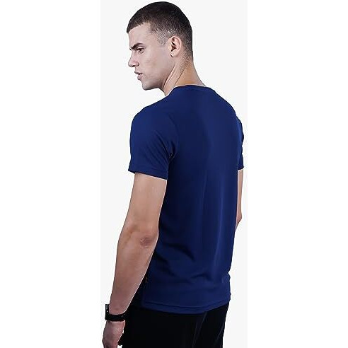 REVOLT Solid Slim Fit Men's Soft & Comfortable Round Neck T-Shirt-Gradation Print, Logo Branding (Midnight Navy, L) (REVSS23-TEE-011