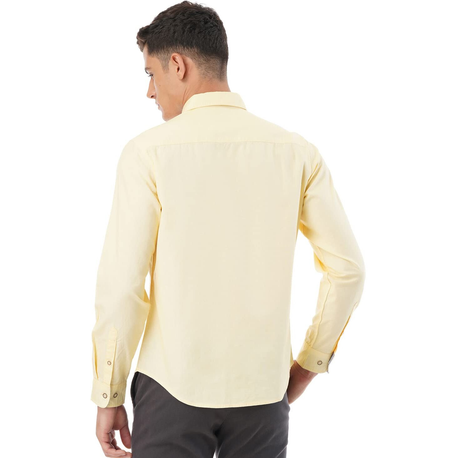 FYLTR Men's Solid Slim Fit Shirt (FYLSS23MS-010_YOLO Yellow L)