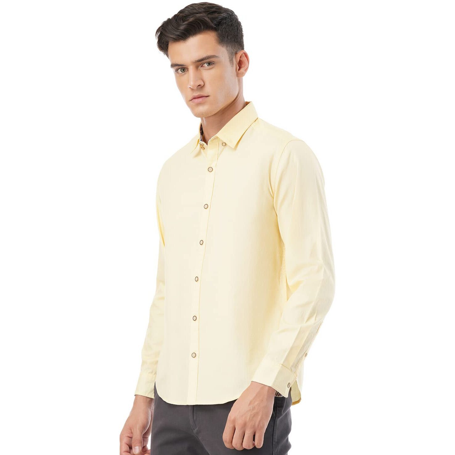 FYLTR Men's Solid Slim Fit Shirt (FYLSS23MS-010_YOLO Yellow L)