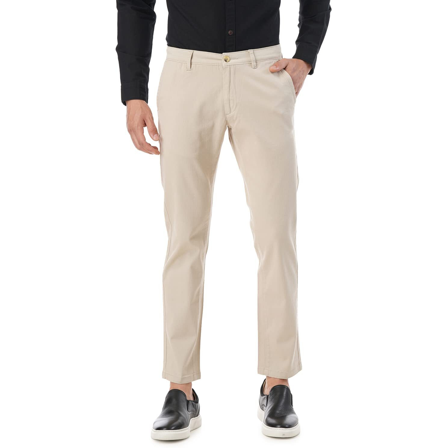 FYLTR Men's Straight Fit Stretch Cotton Khaki Trousers - Soft Handfeel