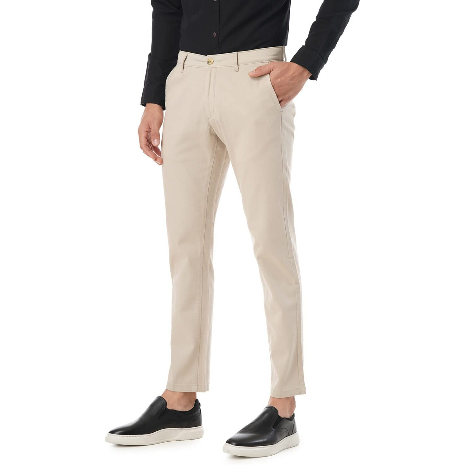 FYLTR Men's Straight Fit Stretch Cotton Khaki Trousers - Soft Handfeel