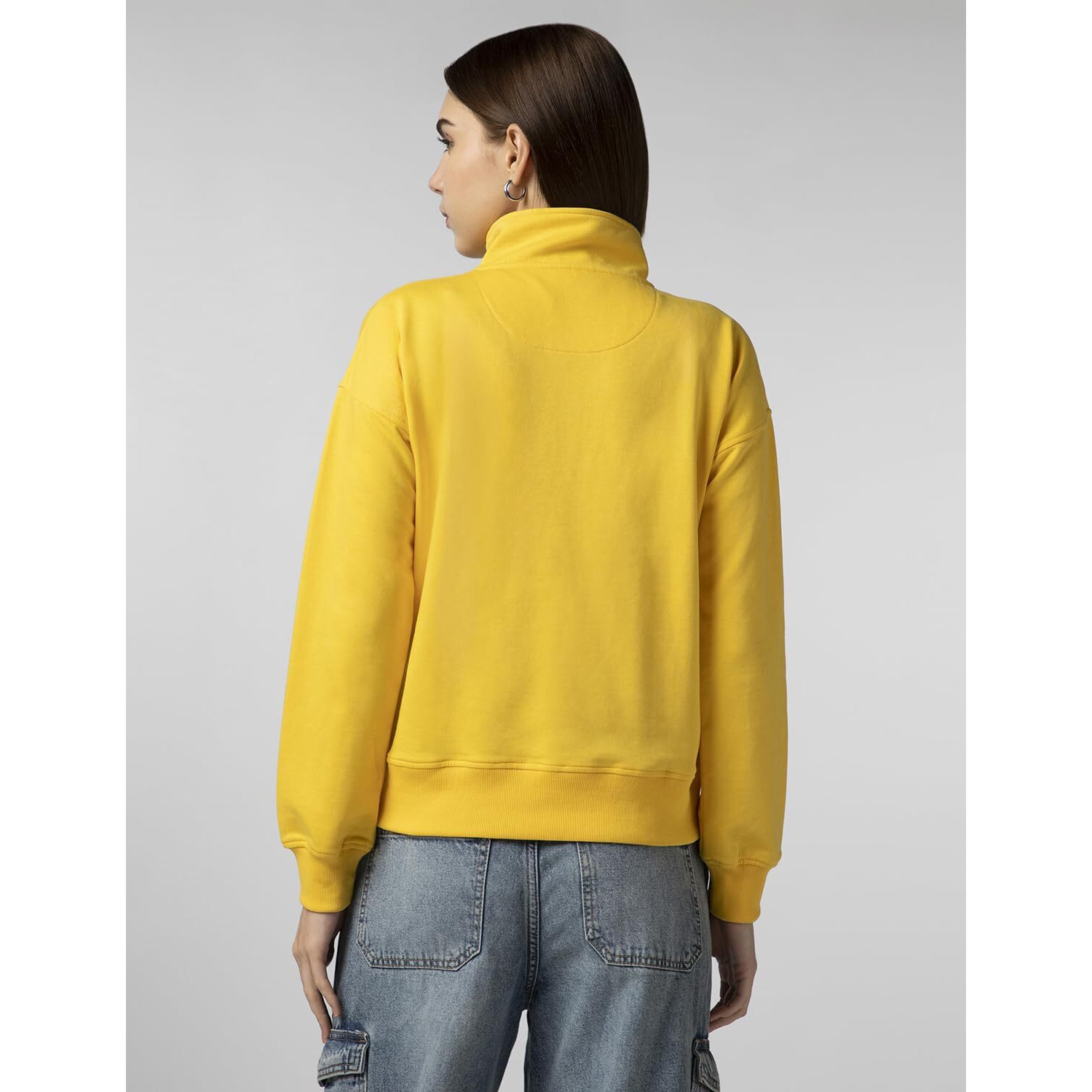 FYLTR Women's Casual Stand Collar Jacket with Drop Shoulder & Boxy Fit - Half Zipper | Utility Pockets | Rib Hem & Cuff Mellow Yellow