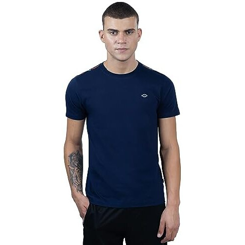 REVOLT Solid Slim Fit Men's Casual Round Neck 100% Cotton T-Shirt-Shoulder Print (Mood Indigo, L) (REVSS23-TEE-003