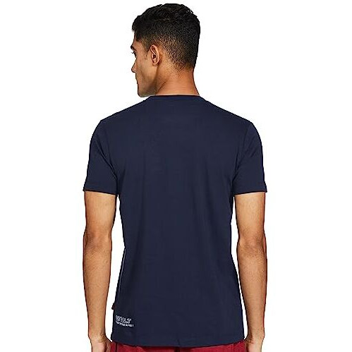 REVOLT Solid Slim Fit Men's Casual Round Neck 100% Cotton T-Shirt-Shoulder Print (Mood Indigo, L) (REVSS23-TEE-003