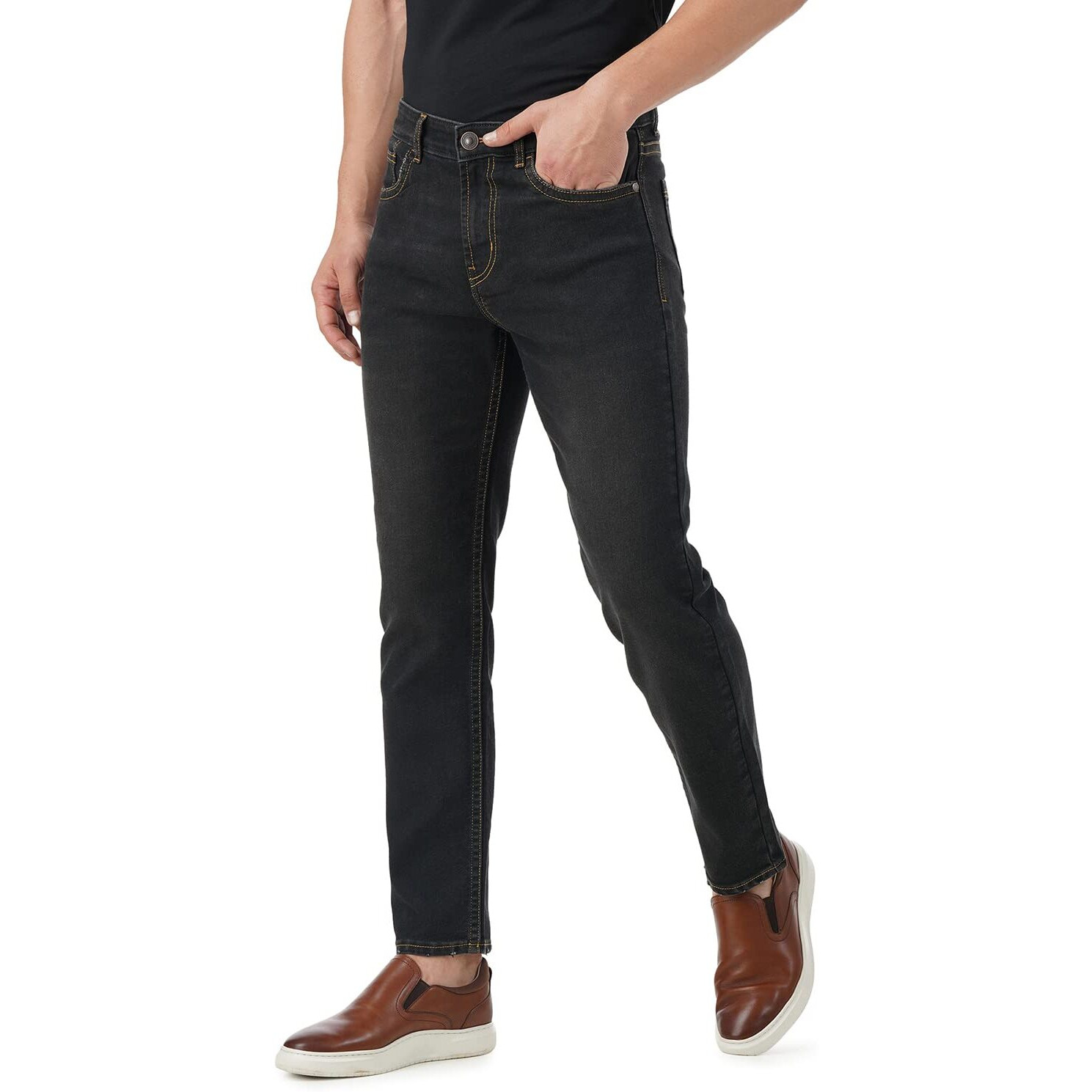 INKD Men's Regular Jeans (INKSS23MJN-009_Black Whack_28)
