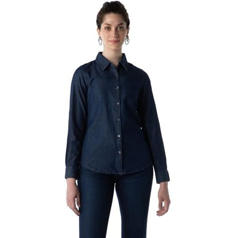 INKD Women's Regular Fit Shirt (INKAW23WSH-027_Deep Neptune