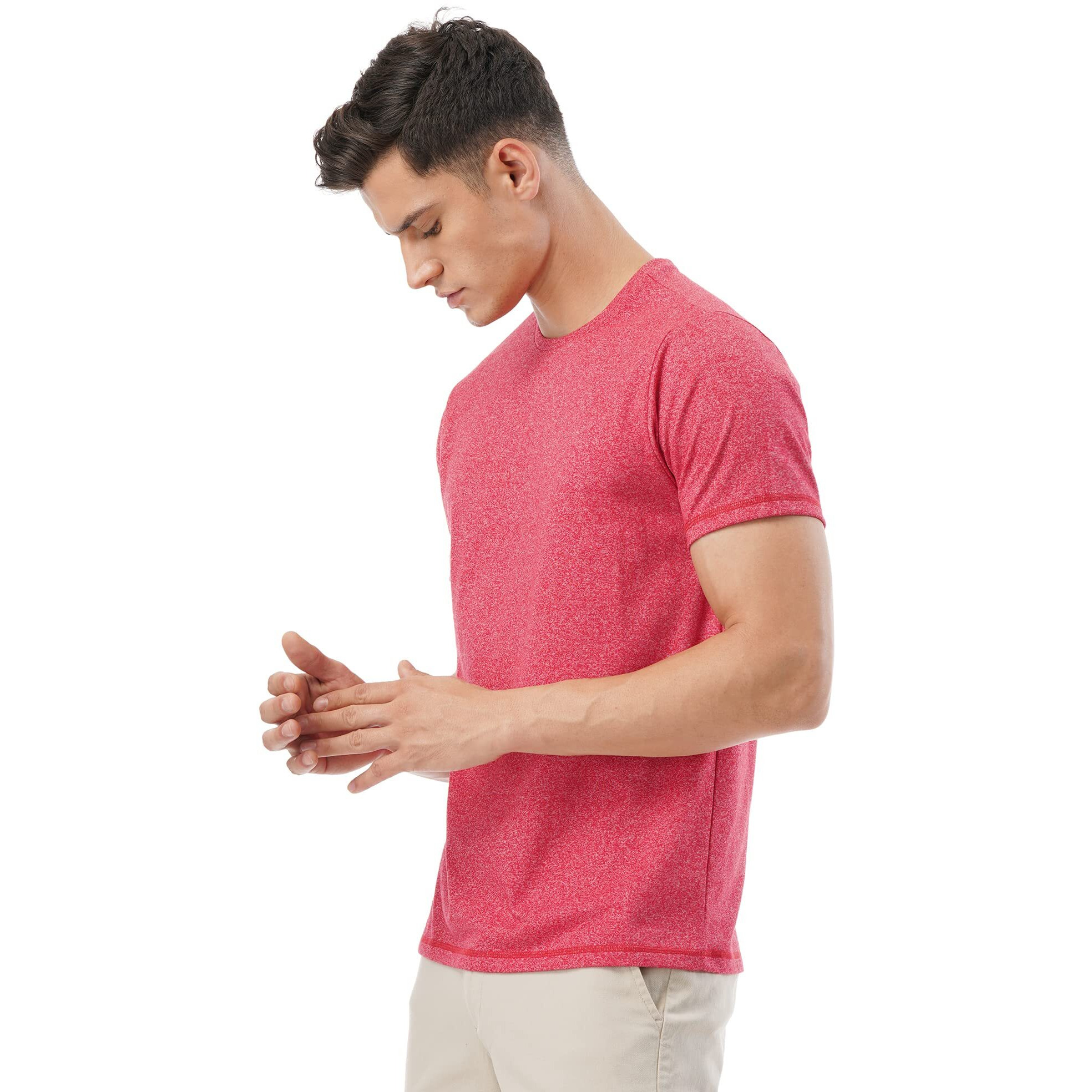 FYLTR Men's Solid Regular Fit T-Shirt (FYLSS23MTS-010_Red Rage M)