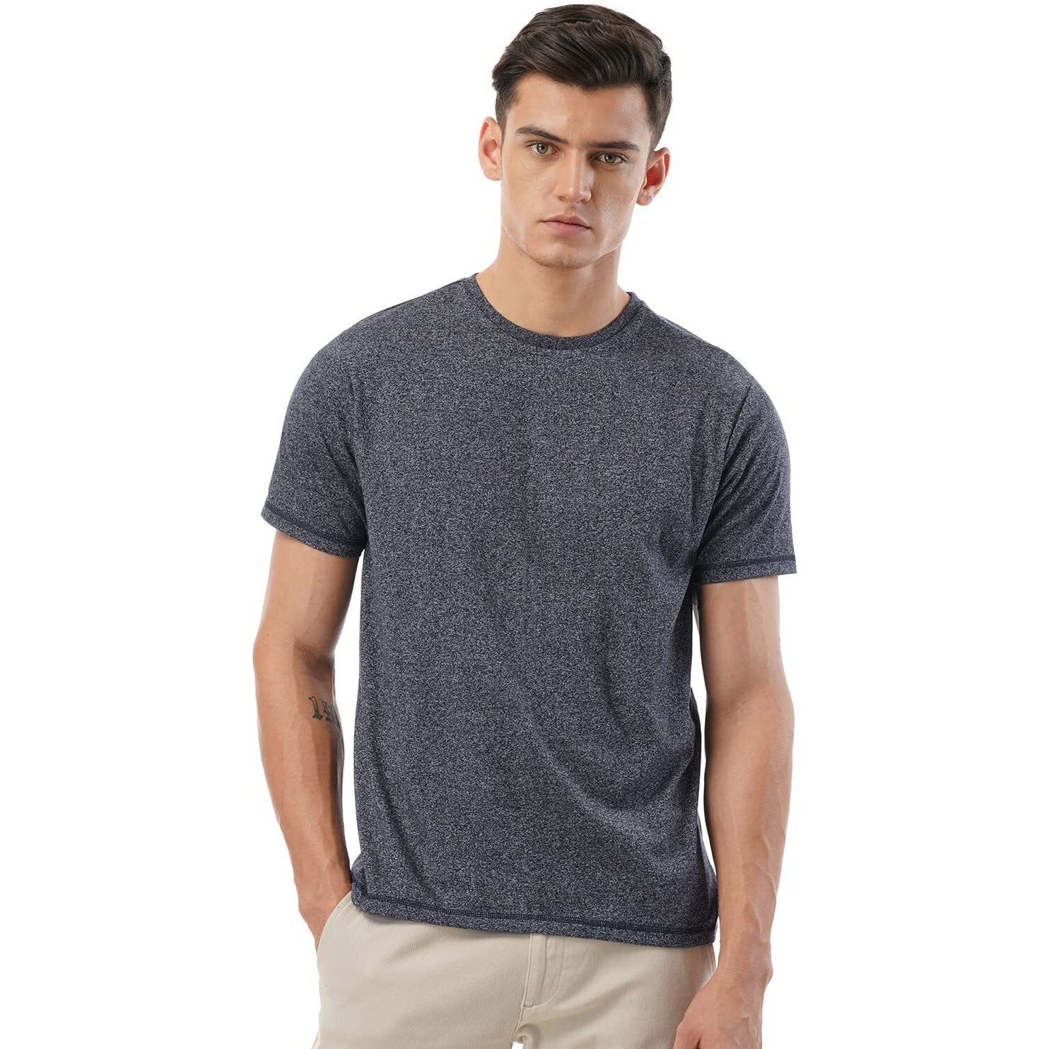 FYLTR Men's Solid Regular Fit T-Shirt (FYLSS23MTS-010_Blue Beats L)