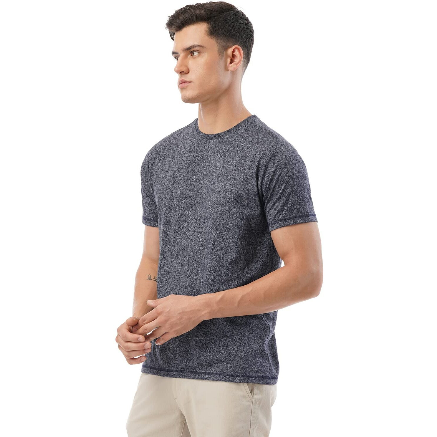 FYLTR Men's Solid Regular Fit T-Shirt (FYLSS23MTS-010_Blue Beats L)