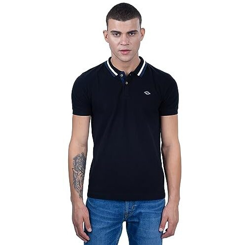 REVOLT Solid Slim Fit Men's 100% Cotton Polo T-Shirt-with Logo Branding (Jet Black, S) (REVSS23-POL-002