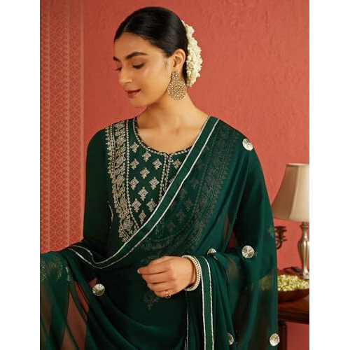 Kaari Roman Silk Womens Kurta Set (KAAAW24WSKD-70019_Royal Emerald_S)