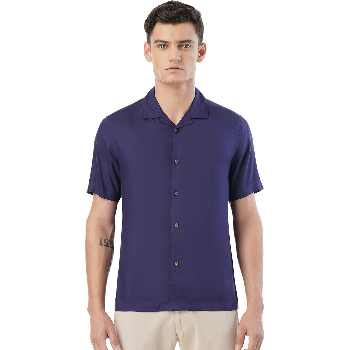 FYLTR Men's Solid Regular Fit Shirt (FYLSS23MS-016_Blue Beats L)