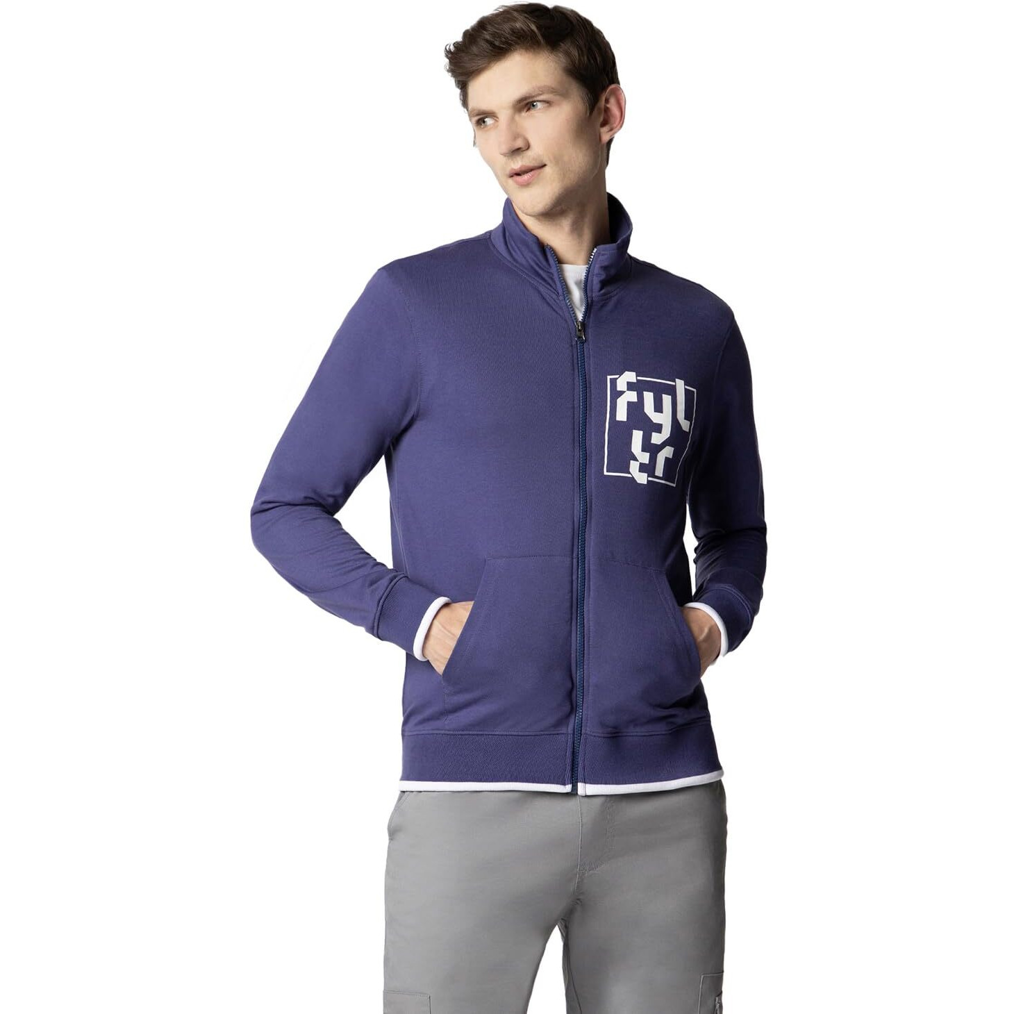 FYLTR Men's Casual Stand Collar Jacket With Rib Details - Full Zipper | Full Sleeve Branding | Casual Winterwear For Men