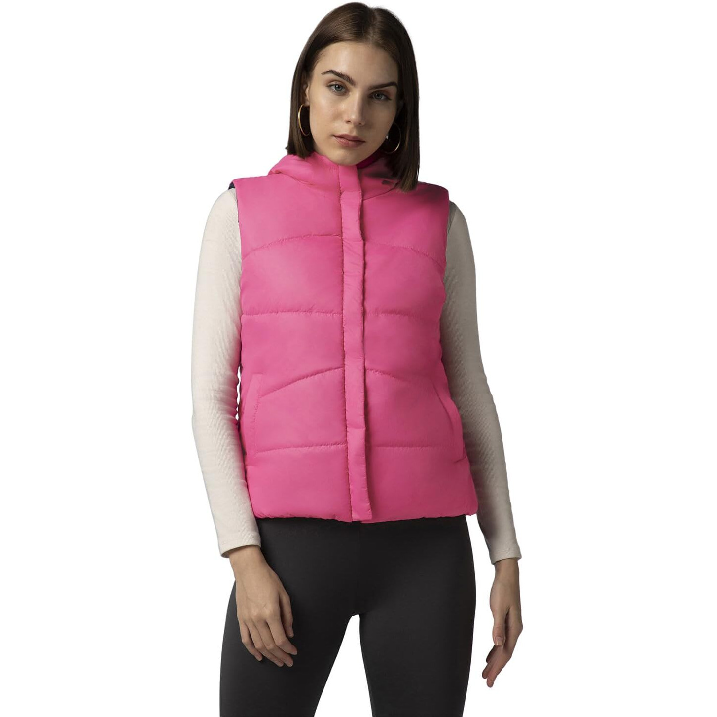 FYLTR Women's Sleeveless Puffer Jacket With Contrast Full Zipper - Hood With Contrast Lining | Side Pockets | Quilt Pattern | Casual Winterwear For Women