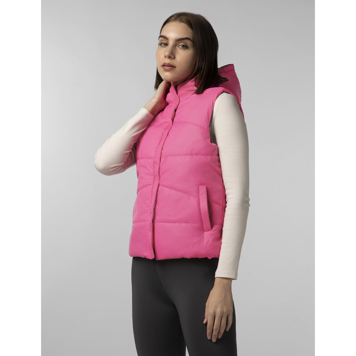 FYLTR Women's Sleeveless Puffer Jacket With Contrast Full Zipper - Hood With Contrast Lining | Side Pockets | Quilt Pattern | Casual Winterwear For Women