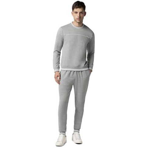 FYLTR Men's Sweatshirt & Jogger Casual Co-ord Set with Striped Rib Detail - Stripe Rib Detail on Neck, Cuff & Hem | Casual Winterwear For Men