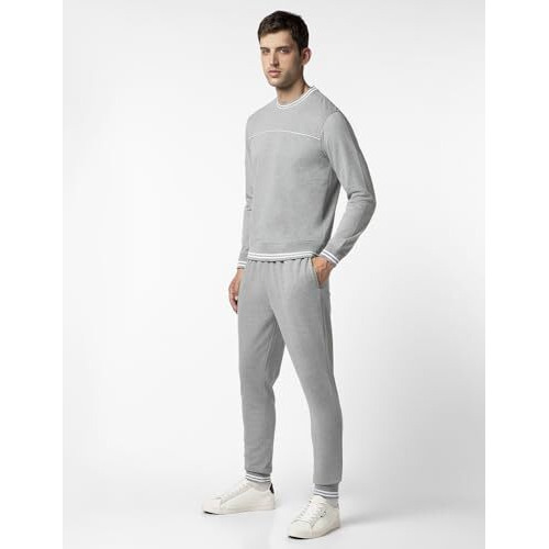FYLTR Men's Sweatshirt & Jogger Casual Co-ord Set with Striped Rib Detail - Stripe Rib Detail on Neck, Cuff & Hem | Casual Winterwear For Men