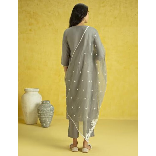 Kaari Roman Silk Womens Kurta Set (KAAAW24WSKD-78860_Ghazal Grey