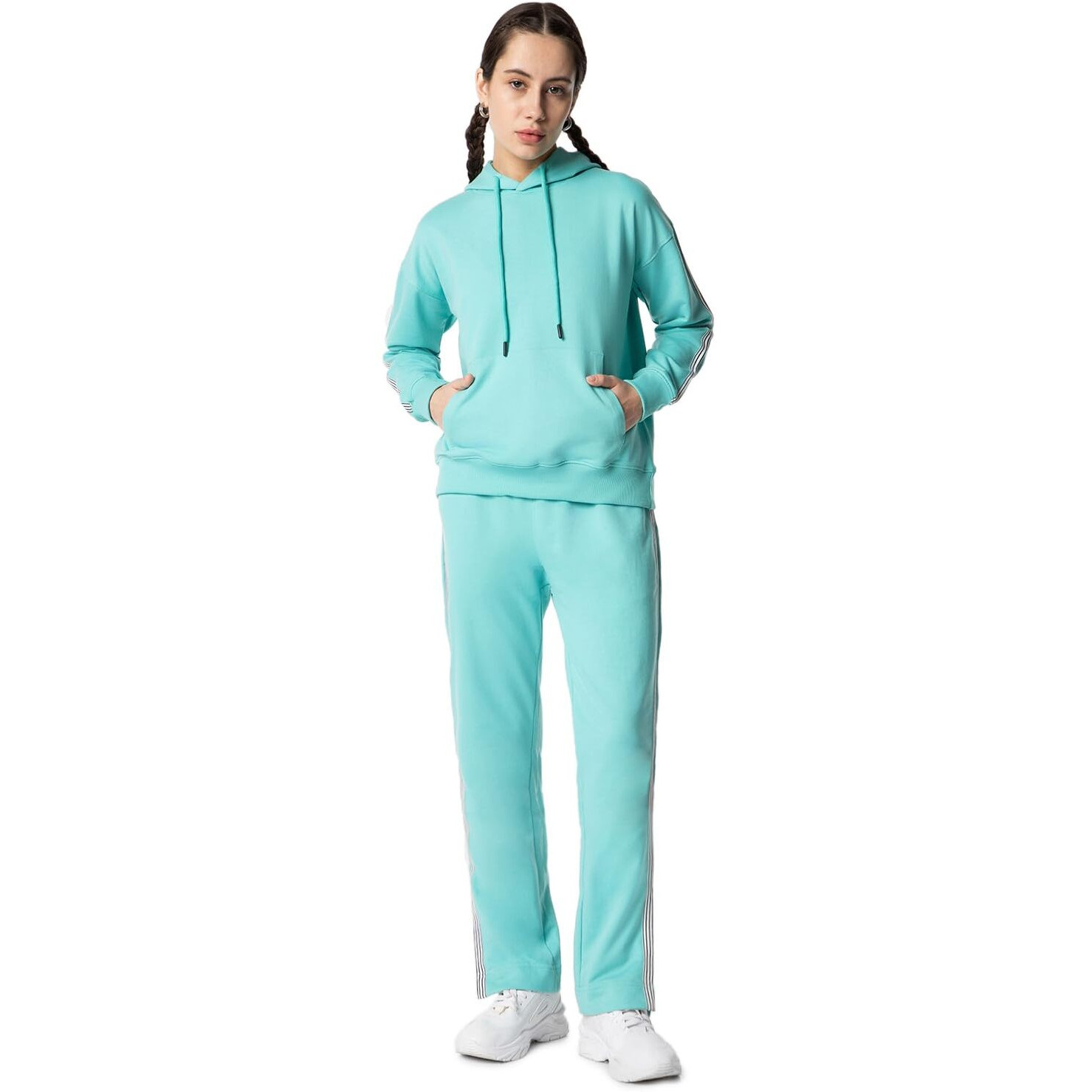 FYLTR Women's Drop Shoulder Hoodie & Joggers Set With Contrast Branded Tape on Sleeve and Jogger Side Seam - Rib Hem & Cuff | Slit Detail at Hem